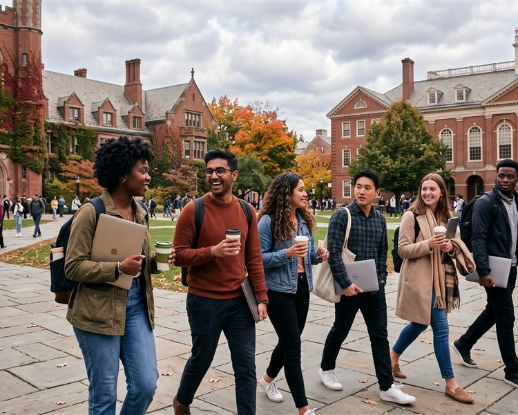 Students in Central London outside a university building