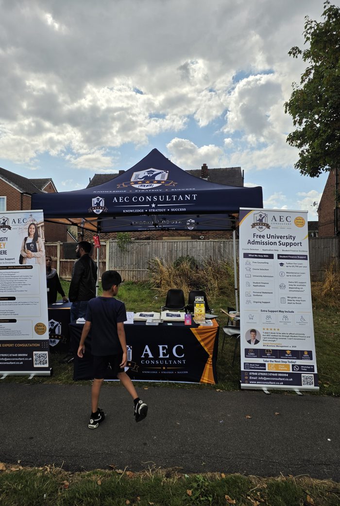 AEC Consultant banners along the path at Summer Fest
